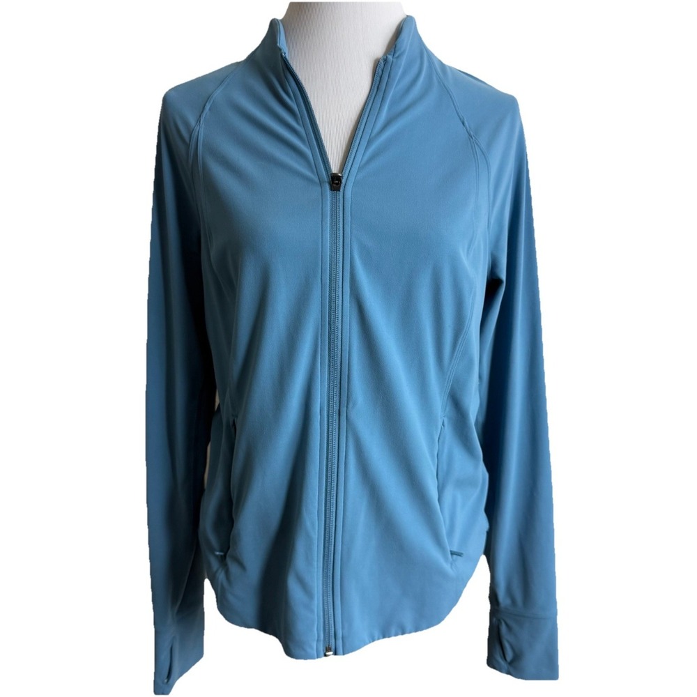 Athleta‎ Salutation Jacket Large Light Blue Zip Up Womens Yoga Athleisure New